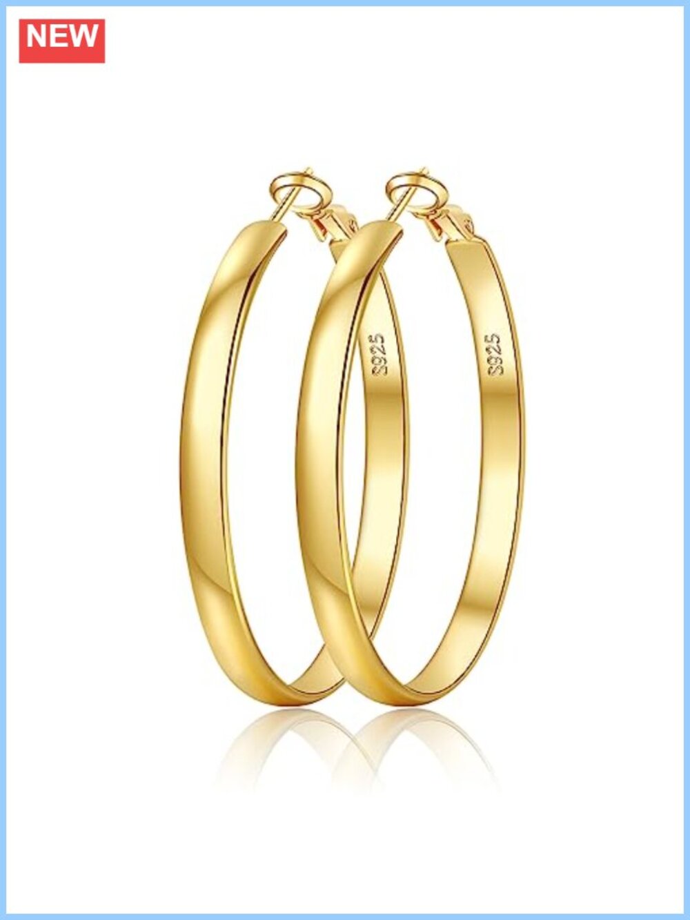 5mm Wide Sterling Silver Hoop Earrings 14K Gold Plated Hypoallergenic
